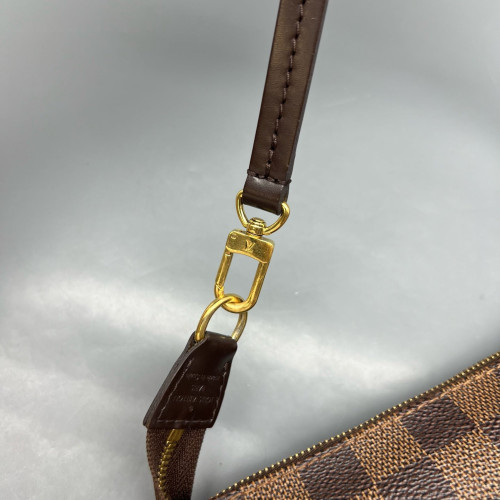 Louis Vuitton Pochette Accessories Damier Ebene Dark Brown Light Brown Red