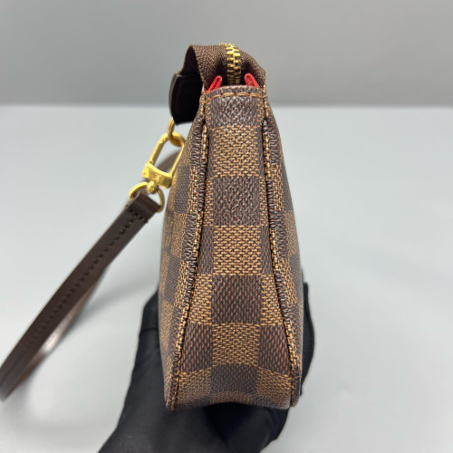 Louis Vuitton Pochette Accessories Damier Ebene Dark Brown Light Brown Red