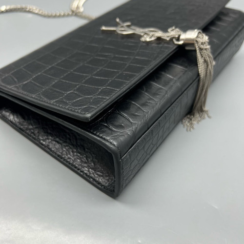 Yves Saint Laurent Medium Kate Crossbody Bag Calfskin Crocodile Embossed Black Yves Saint Laurent Medium Kate Crossbody Bag Calfskin Crocodile Embossed Black