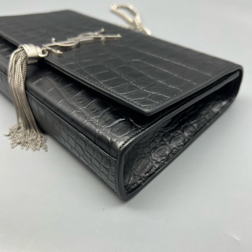 Yves Saint Laurent Medium Kate Crossbody Bag Calfskin Crocodile Embossed Black Yves Saint Laurent Medium Kate Crossbody Bag Calfskin Crocodile Embossed Black