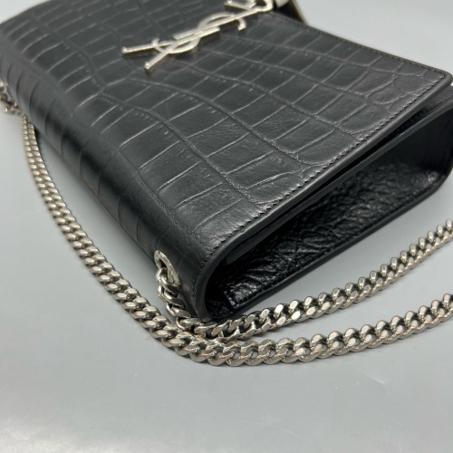 Yves Saint Laurent Medium Kate Crossbody Bag Calfskin Crocodile Embossed Black Yves Saint Laurent Medium Kate Crossbody Bag Calfskin Crocodile Embossed Black