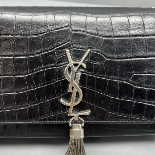 Yves Saint Laurent Medium Kate Crossbody Bag Calfskin Crocodile Embossed Black Yves Saint Laurent Medium Kate Crossbody Bag Calfskin Crocodile Embossed Black