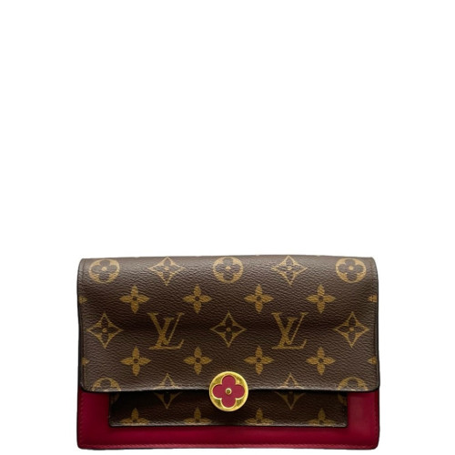 Louis Vuitton Flore Chain Wallet Monogram Calfskin Dark Brown Light Brown Red