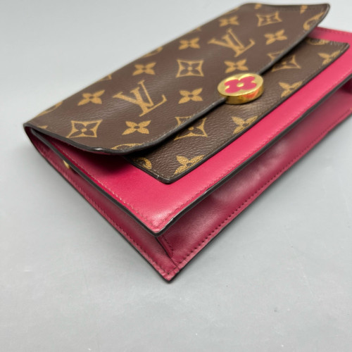 Louis Vuitton Flore Chain Wallet Monogram Calfskin Dark Brown Light Brown Red