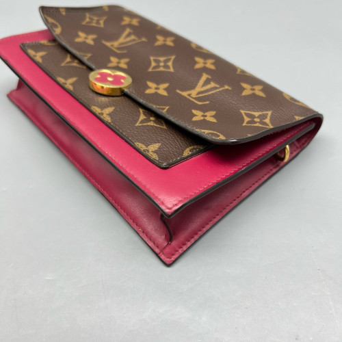 Louis Vuitton Flore Chain Wallet Monogram Calfskin Dark Brown Light Brown Red