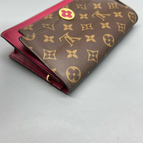 Louis Vuitton Flore Chain Wallet Monogram Calfskin Dark Brown Light Brown Red