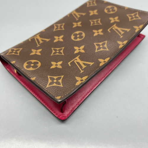Louis Vuitton Flore Chain Wallet Monogram Calfskin Dark Brown Light Brown Red