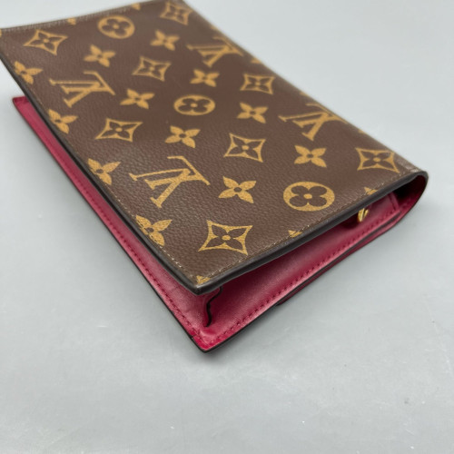 Louis Vuitton Flore Chain Wallet Monogram Calfskin Dark Brown Light Brown Red