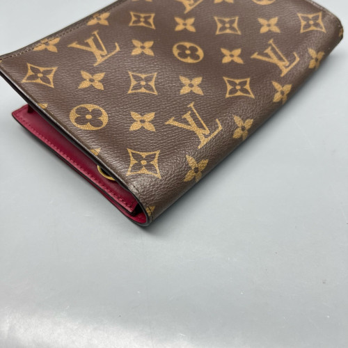 Louis Vuitton Flore Chain Wallet Monogram Calfskin Dark Brown Light Brown Red