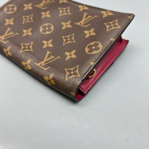 Louis Vuitton Flore Chain Wallet Monogram Calfskin Dark Brown Light Brown Red