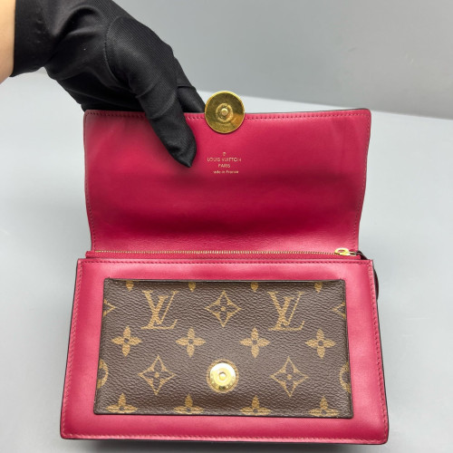 Louis Vuitton Flore Chain Wallet Monogram Calfskin Dark Brown Light Brown Red