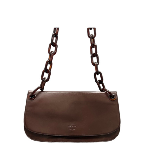 Prada Chain Hobo Calfskin Dark Brown