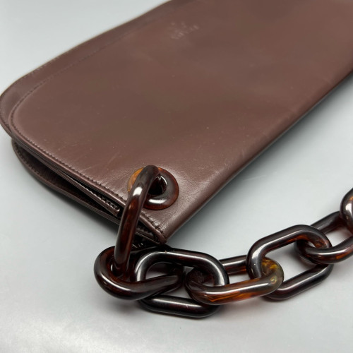 Prada Chain Hobo Calfskin Dark Brown