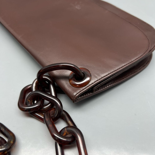Prada Chain Hobo Calfskin Dark Brown
