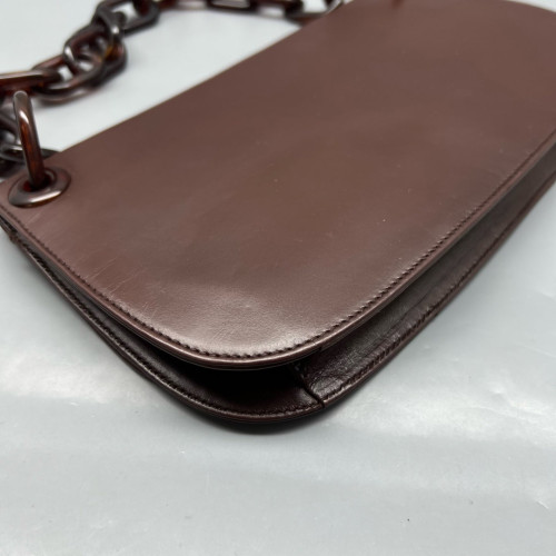 Prada Chain Hobo Calfskin Dark Brown