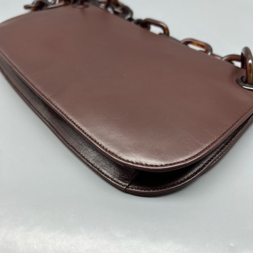 Prada Chain Hobo Calfskin Dark Brown