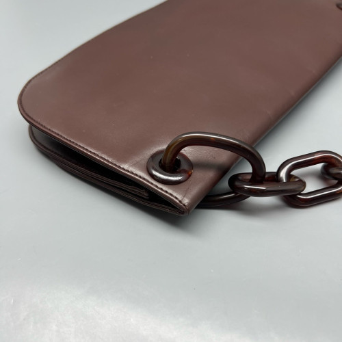 Prada Chain Hobo Calfskin Dark Brown