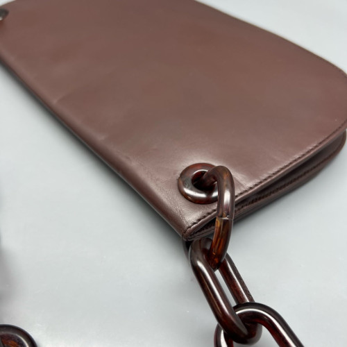 Prada Chain Hobo Calfskin Dark Brown