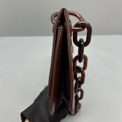 Prada Chain Hobo Calfskin Dark Brown