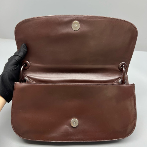 Prada Chain Hobo Calfskin Dark Brown