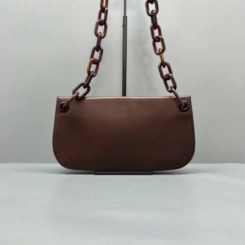 Prada Chain Hobo Calfskin Dark Brown
