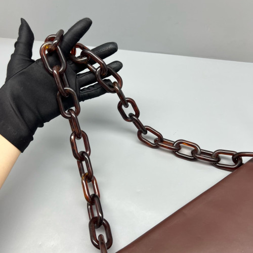 Prada Chain Hobo Calfskin Dark Brown