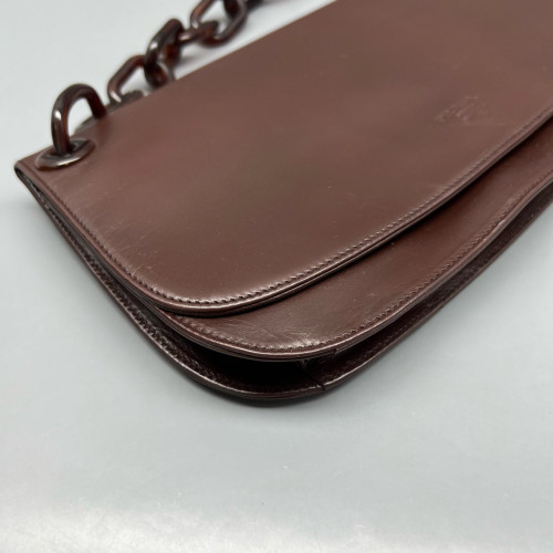 Prada Chain Hobo Calfskin Dark Brown