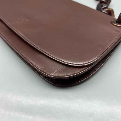 Prada Chain Hobo Calfskin Dark Brown