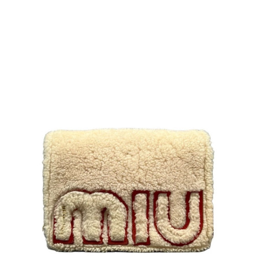 Miu Miu Shoulder Bag Shearling Beige Mystic White