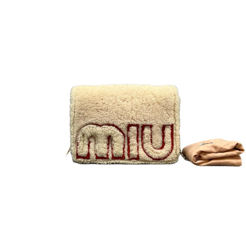 Miu Miu Shoulder Bag Shearling Beige Mystic White