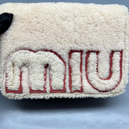 Miu Miu Shoulder Bag Shearling Beige Mystic White