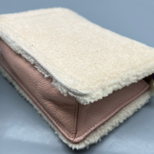 Miu Miu Shoulder Bag Shearling Beige Mystic White