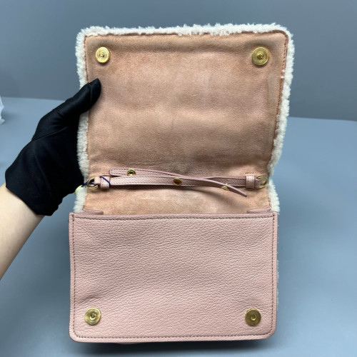 Miu Miu Shoulder Bag Shearling Beige Mystic White