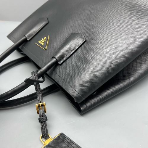 Prada Large Double Handle Bag Calfskin Black Prada Large Double Handle Bag Calfskin Black