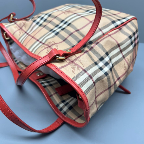 Burberry Tote Bag House Check Beige Red
