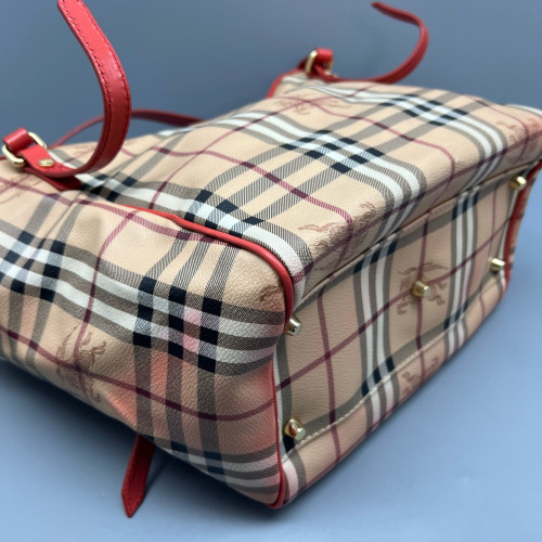 Burberry Tote Bag House Check Beige Red