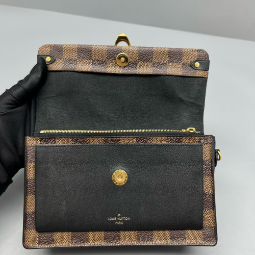 Louis Vuitton Vavin Chain Wallet Damier Ebene Calfskin Dark Brown Light Brown Black