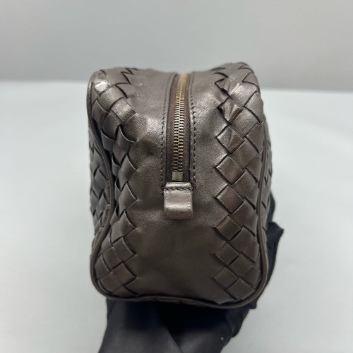 Bottega Veneta Clutch Calfskin Intrecciato Dark Brown