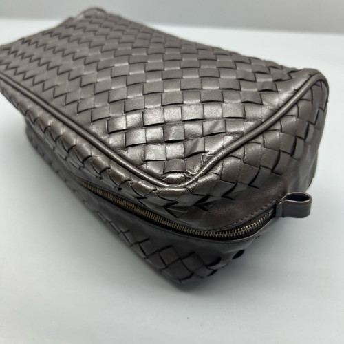 Bottega Veneta Clutch Calfskin Intrecciato Dark Brown
