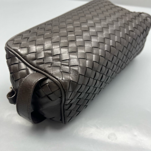 Bottega Veneta Clutch Calfskin Intrecciato Dark Brown