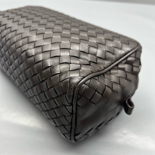 Bottega Veneta Clutch Calfskin Intrecciato Dark Brown