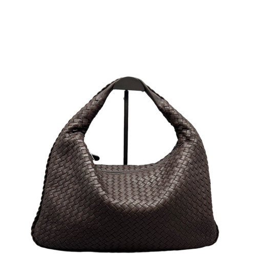 Bottega Veneta Large Veneta Hobo Calfskin Intrecciato Dark Brown