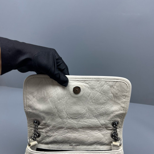 Yves Saint Laurent Baby Niki Messenger Calfskin White