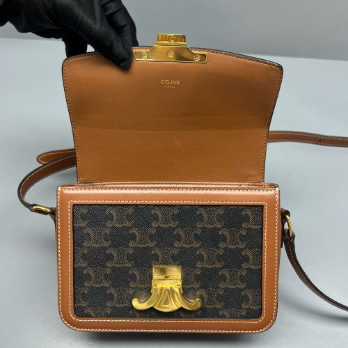 Celine Triomphe Teen Triomphe Shoulder Bag Triomphe Brown Black