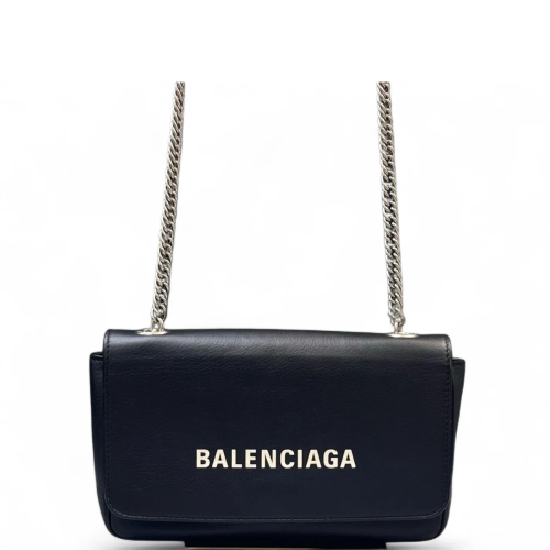 Balenciaga Everyday Wallet On Chain Calfskin Black