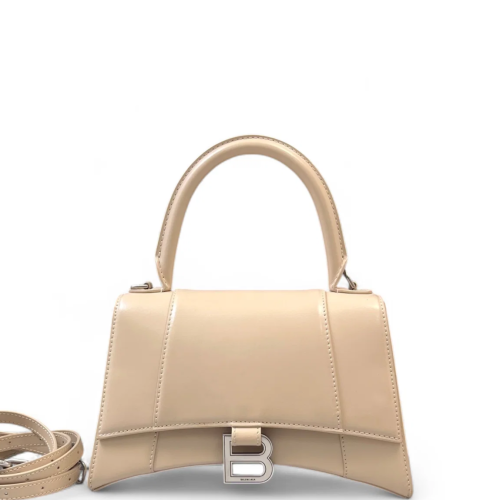 Balenciaga Hourglass Top Handle Small Calfskin Beige