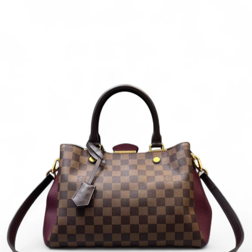Louis Vuitton Cuir Taurillon Brittany Damier Ebene Calfskin Burgundy Brown
