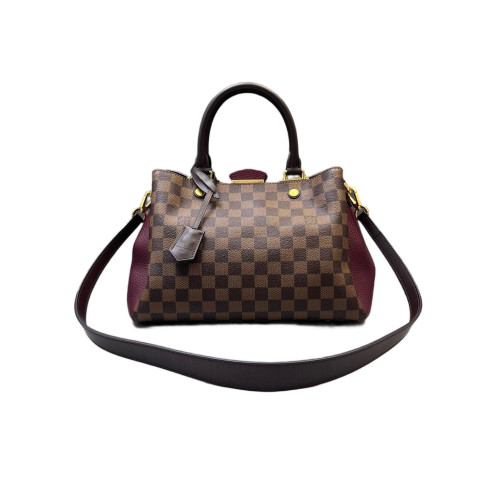 Louis Vuitton Cuir Taurillon Brittany Damier Ebene Calfskin Burgundy Brown