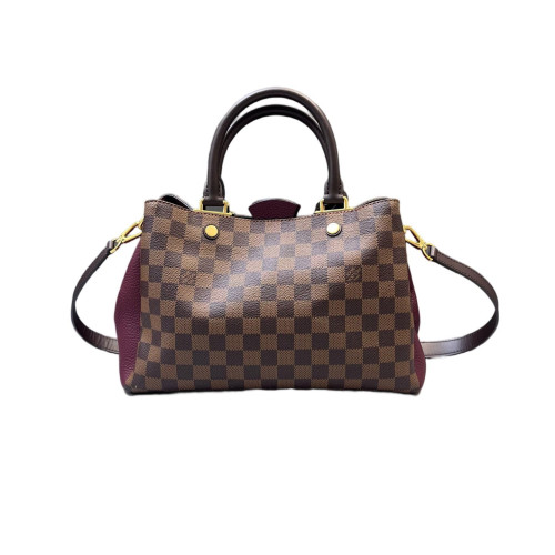 Louis Vuitton Cuir Taurillon Brittany Damier Ebene Calfskin Burgundy Brown