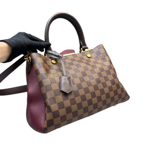 Louis Vuitton Cuir Taurillon Brittany Damier Ebene Calfskin Burgundy Brown